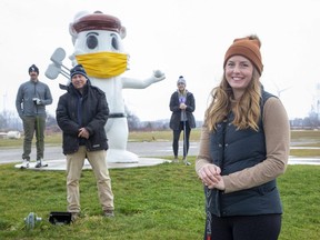 The White Squirrel Golf Club in Zurich is open for winter golf this year for the first time. On the course Friday are equipment manager Ryan Starr, left, superintendent Sean Harney, pro shop attendant Madison Hallam and director of golf Brittany Nigh. (Derek Ruttan/The London Free Press)