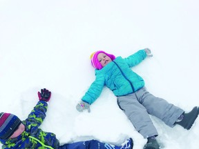 Ellie and Bentley of Jack & Jill Playschool had some fun making snow angels. (Supplied)