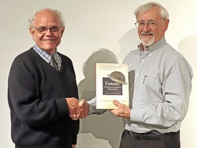 Historians Graeme Mount, left, and Dieter Buse have been awarded the Ontario Historical Society's Fred Landon Award for their two-volume set Untold: Northeastern Ontario's Military Past.
Supplied photo