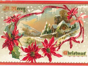 Poinsettias decorate this vintage postcard from the collection of the Stratford-Perth Archives. (STRATFORD-PERTH ARCHIVES)