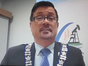 Enniskillen Township Mayor Kevin Mariott was elected Lambton County's 159th warden Wednesday. He's pictured in this screenshot addressing council virtually after his win.