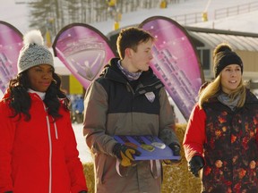 The second season of All Round Champion begin January 6, 2021 on TVO and will feature two-time Olympic medalist, Jennifer Heil from Spruce Grove right, and 15-year old freestyle skier Gage LeBlanc, centre. The show is hosted by fellow Olympian Perdita Felicien, left. Photo by Marblemedia