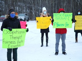 Nurses and health care professionals held a rally in Sudbury, Ont. on Dec. 4.
