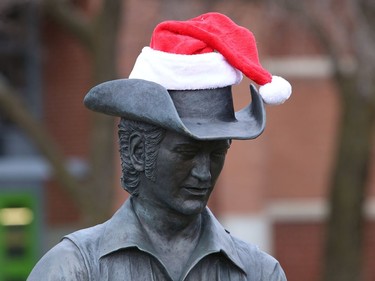 Downtown Sudbury is looking a lot more like Christmas, including a festive Stompin' Tom Connors statue located outside the Sudbury Community Arena.