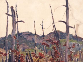 An untitled oil-on-board painting by Franklin Carmichael from 1936. The artist's work was exhibited at the Art Gallery of Sudbury.