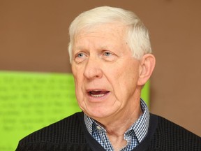 Terry Martyn, of the family council at Pioneer Manor, makes a point at the release of a report by the Ontario Health Coalition in Sudbury, Ont. on Monday January 21, 2019.