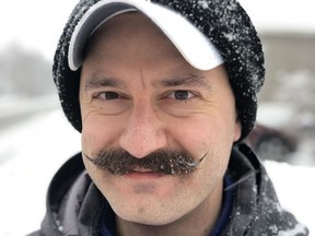 Mark Dickson's 'frosted tips' moustache helped the Tillsonburg man win second place in the 2020 Global Movember Awards 'The Epic One' category. The tips had frozen while on a 'Movember' walk with his family. (Submitted)