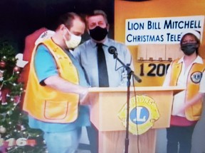 Gary Girard, Claude Rocheleau and Roxanne Ross thank the community for their generosity during the annual telethon which was held virtually this year due to COVID. Screenshot.TP.jpg