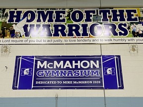 Mike McMahon, St. Mary's Catholic high school's former principal, had the school's gym named in his honour to recognize his contributions to both the school and the Woodstock community. (Handout)