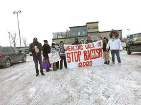 Telly Bear led a walk from CrossIron Mills to Airdrie on Saturday, Dec. 12 to raise awareness of racism in Alberta. Bear and his wife, Judy Bear, were victims of an assault in Airdrie on Dec. 3. (Supplied)

Postmedia Calgary