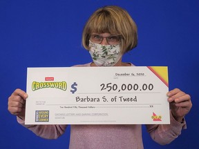 Barbara Stevens of Tweed won $250,000 with an Instant Crossword Deluxe scratch ticket purchased at Tweed Convenience. SUBMITTED PHOTO