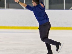 New pairs team Patricia Andrew and Steven Adcock practise at the Wayne Gretzky Sports Centre.