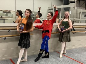 Brantford's Quinn Morriss, age 16 (left), her fourteen-year-old brother Zach, and Rory Gunn-Pereira, 12 of Paris will appear in Canada's Ballet Jorgen's virtual presentation of 12 Days of Nutcracker that can be viewed on the ballet company's YouTube channel.