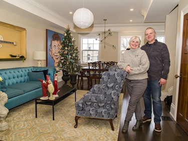 Carol Lyn and Dan Brown stand in the living room of the home they have built on Sheridan Street in Brantford, Ontario. The house is a replica, at least on the outside, of the historic Mackenzie House in Toronto, the last home of William Lyon Mackenzie. Brian Thompson/Brantford Expositor/Postmedia Network