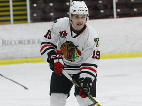 Brockville's Josh Barnes, shown here in the developmental scrimmage played at the Memorial Centre on Friday night, scored twice for the Braves in their 5-1 win over the Colts in Cornwall on Sunday.
Tim Ruhnke/The Recorder and Times