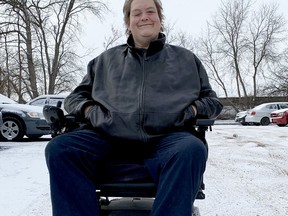 Matthew Wilson poses in his wheelchair in Brockville on Thursday. (RONALD ZAJAC/The Recorder and Times)