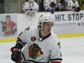 Brockville's Parker Casey scored the equalizer to draw the Braves even with the Colts in the third period of a CCHL developmental scrimmage at the Memorial Centre on Friday.
File photo/The Recorder and Times