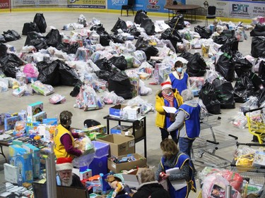 Just a portion of the toy staging area at the ChildrenÕs Christmas Fund delivery event at the civic complex. Photo  on Friday, Dec. 18, 2020,  in Cornwall, Ont. Todd Hambleton/Cornwall Standard-Freeholder/Postmedia Network