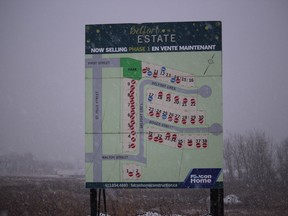 A Belfort Estate Phase 1 billboard, looking to the southeast toward the former Courtaulds office facility, from the Walton St. Extension.Photo Wednesday, December 30, 2020, in Cornwall, Ont. Todd Hambleton/Cornwall Standard-Freeholder/Postmedia Network