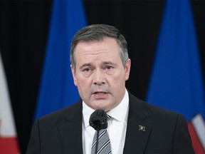 Premier Jason Kenney in Edmonton on Dec. 7, 2020.. Kenney says Alberta is in for a tough budget on Thursday after a year of COVID-19 emergency spending, even as oil prices begin to rebound.