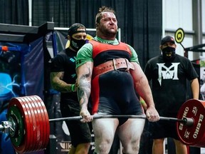 Chatham native Dane Dillon competes in the deadlift at the World Raw Powerlifting Federation's Shell Shock V in Edmonton in November 2020. (Contributed Photo)