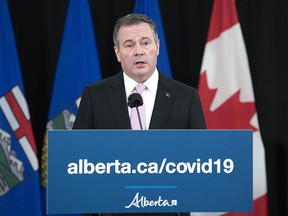 Premier Jason Kenney speaks at a COVID-19 update. The province will be back in a lockdown similar to the way things were in March beginning Sunday alongside a province-wide mask mandate which is starting now.