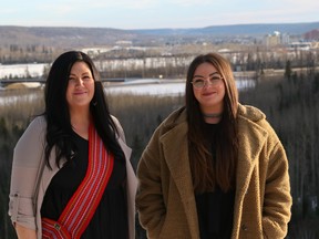 Sheena Bradley, left, and Jes Croucher at a lookout in Eagle Ridge on December 2, 2020. Sarah Williscraft/Fort McMurray Today/Postmedia Network