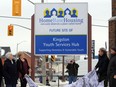 The new Kingston Youth Services Hub sign is unveiled following the announcement of Home Base Housing and Princess Street United Church's Hub in Kingston, Ont., on Friday, January 31, 2020.