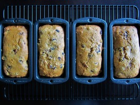 Four loaves of Bara Brith, a traditional Welsh sweet tea bread or teacake.