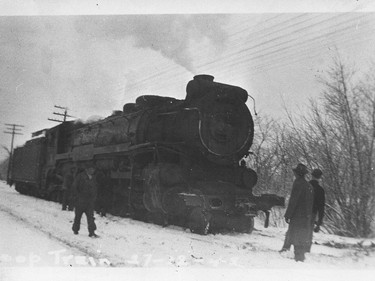 The engine of the troop train involved in the Almonte train wreck of December 1942. Note damage to front end - no cow catcher. (Photo courtesy of the North Lanark Regional Museum)