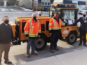 Roger Blaedow (second from right), a driver/operator with the Whitewater Region public works department, was honoured for 20 years of service with the township. On hand for the presentation (from left) were CAO Robert Tremblay, roads superintendent Randy Buckwalt and Mayor Mike Moore.