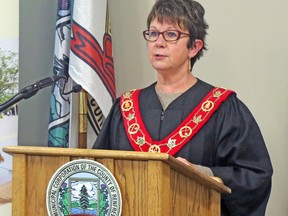 Renfrew County Warden Debbie Robinson gives her inaugural address Dec. 15 after taking the oath of office. This is the second term as warden for the reeve of Laurentian Valley Township.