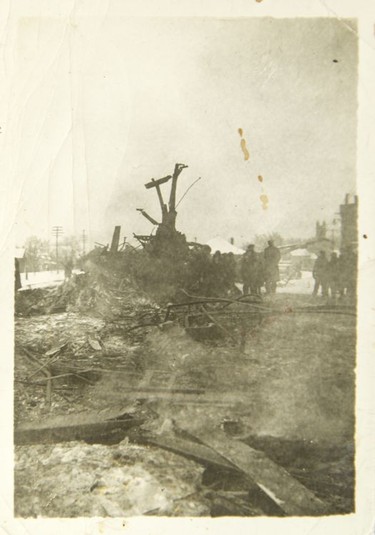 Workers clear the wreckage of the Almonte train wreck, December 1942.