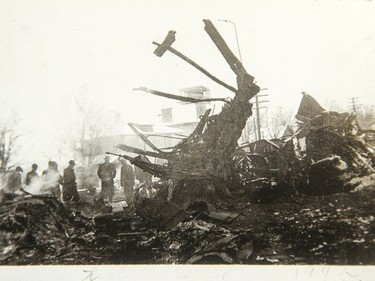 The wreckage of the Almonte train wreck, December 1942.