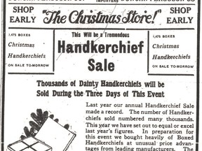 A November 1919 advertisement for Duncan Ferguson Co. for Christmas handkerchiefs.

Stratford-Perth Archives