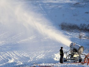 Snow guns were being used by staff at the Lively ski hill on Dec. 15, 2020, in preparation for the upcoming ski and snowboard season.