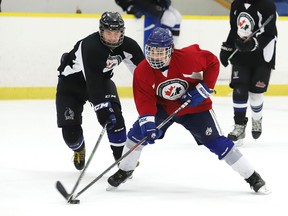 Players take part in a scrimmage at the Hockey Canada Skills Academy at the Garson Arena in Garson, Ont. on Thursday December 17, 2020. John Lappa/Sudbury Star/Postmedia Network