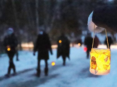 Participants take part in Fridays For Future Sudbury's Lantern Walk of Hope For All Life in Sudbury, Ont. on Friday December 18, 2020. The group is pushing for action to stop climate change. John Lappa/Sudbury Star/Postmedia Network