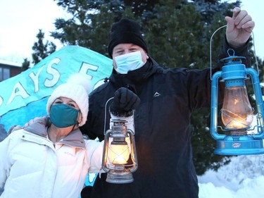 Sylvia and William Kempson take part in Fridays For Future Sudbury's Lantern Walk of Hope For All Life on Friday.