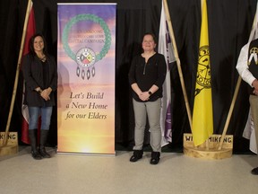 Capital Campaign Committee members, from left, Chief Duke Peltier, Kerry Assiniwe, Cheryl Osawabine-Peltier, Walter Manitowabi launch the Wiikwemkoong Long Term Care Home Capital Campaign 2020-2021 on Dec. 21.