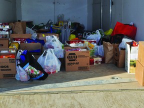 Vulcan County residents collectively donated 1,420 kilograms of food, including the items in this trailer, for the Vulcan Regional Food Bank. Local firefighters picked up the food Dec. 8. STEPHEN TIPPER