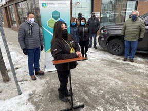 Niisaachewan Anishinaabe Nation Chief Lorraine Cobiness speaks at a funding announcement for Kenora Chiefs Advisory in Kenora on Friday, Dec. 11