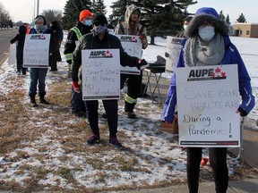 Frontline workers at the Wetaskiwin Hospital and Care Centre walked off the job Monday, joining thousands of other AUPE members in protesting Alberta Health Minister Tyler Shandro's plan to cut 11,000 from the health care sector at the end of the COVIDC-19 pandemic.