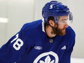 Newly acquired defenceman T.J. Brodie skates at the Toronto Maple Leafs' training camp in Toronto on Monday, Jan. 4, 2020. (Photo courtesy of Maple Leafs)