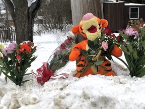 Flowers and a stuffed Tigger have been laid at the site where Jeff Twain was found on Jane Street, New Year's Day. Ghislain Nsengiyumva faces multiple charges, including second-degree murder, and remains in custody pending a bail hearing, Wednesday, by video.
Supplied Photo
