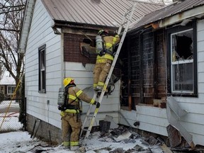 Volunteer firefighters in St. Marys respond to a residential fire on Queen Street East early Saturday morning. 
Contributed photo