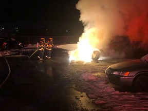 Woodstock firefighters extinguished a pickup truck on fire Sunday night. (Courtesy of The Woodstock Fire Department)