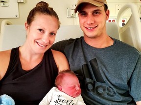 Kendra and Dakota Vandeglind welcomed Crew on Saturday at around 6:50 a.m. The boy is the first baby born at the Cornwall Community Hospital in 2021. Handout/Cornwall Standard-Freeholder/Postmedia Network