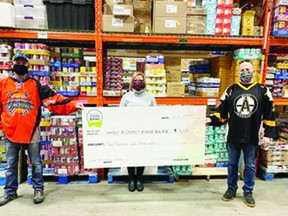 The Leduc Old Blades Hockey League donated over $4,000 to the Leduc & District Food Bank. (Supplied)