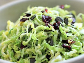 Kitchen Frau: Shaved Brussels Sprout Slaw with Cranberries and Pumpkin Seeds